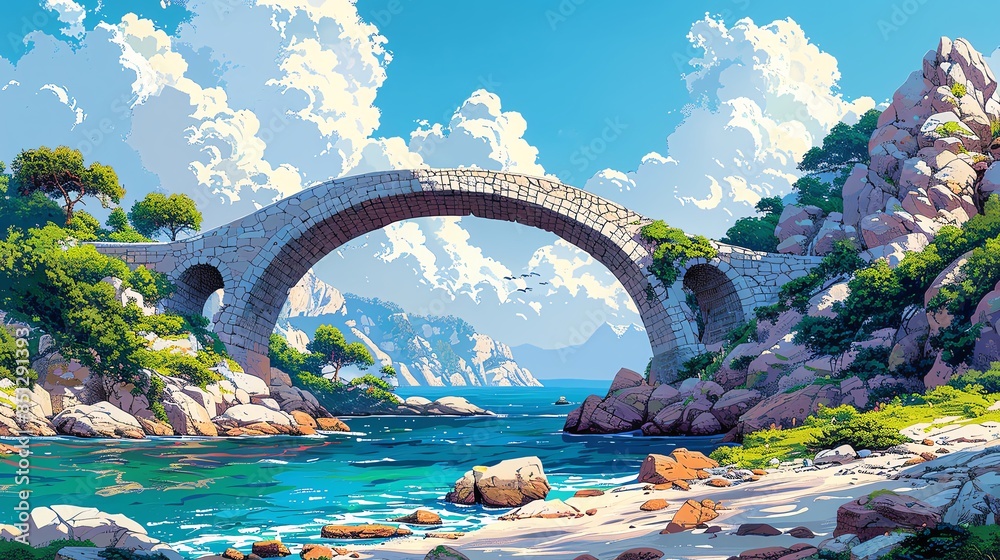 Fototapeta premium Scenic seaside bridges spanning coastal inlets