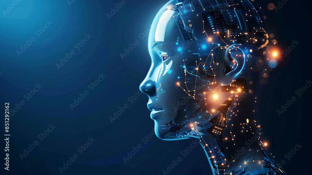 Concept of AI learning and artificial intelligence, business technology, internet and networking, glowing digital connections, detailed and futuristic design Concept of AI learning and artificial intelligence, business technology, internet and networking, glowing digital connections, detailed and futuristic design