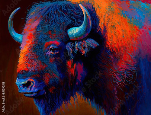 Oil Painting American Bison Buffalo photo