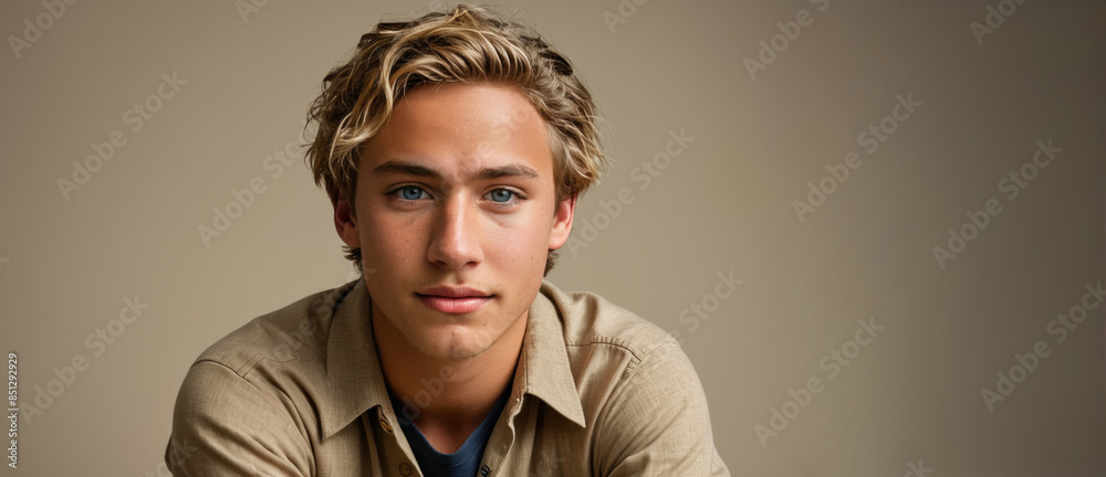 Fototapeta premium portrait of a young man of European appearance with a place for an inscription