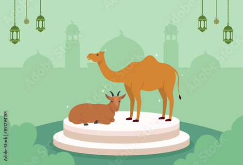 Flat design of Eid Al-Adha Mubarak background vector illustration