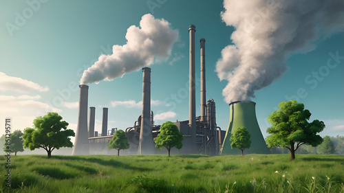 plant with smoke,plant, smoke, industrial, factory, pollution, environment, air pollution, smokestack, industry, manufacturing, emissions, environmental 
