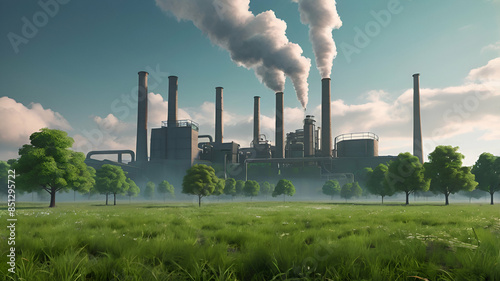 plant with smoke,plant, smoke, industrial, factory, pollution, environment, air pollution, smokestack, industry, manufacturing, emissions, environmental 

