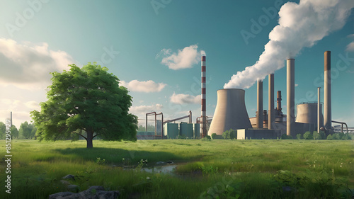plant with smoke,plant, smoke, industrial, factory, pollution, environment, air pollution, smokestack, industry, manufacturing, emissions, environmental 
