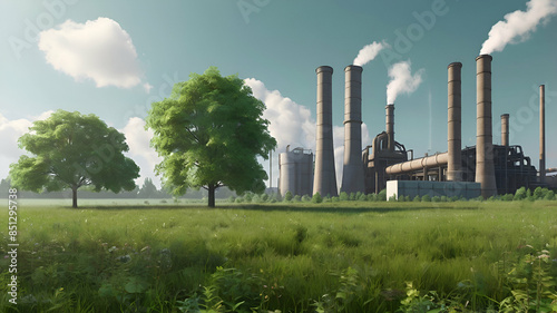 plant with smoke,plant, smoke, industrial, factory, pollution, environment, air pollution, smokestack, industry, manufacturing, emissions, environmental 