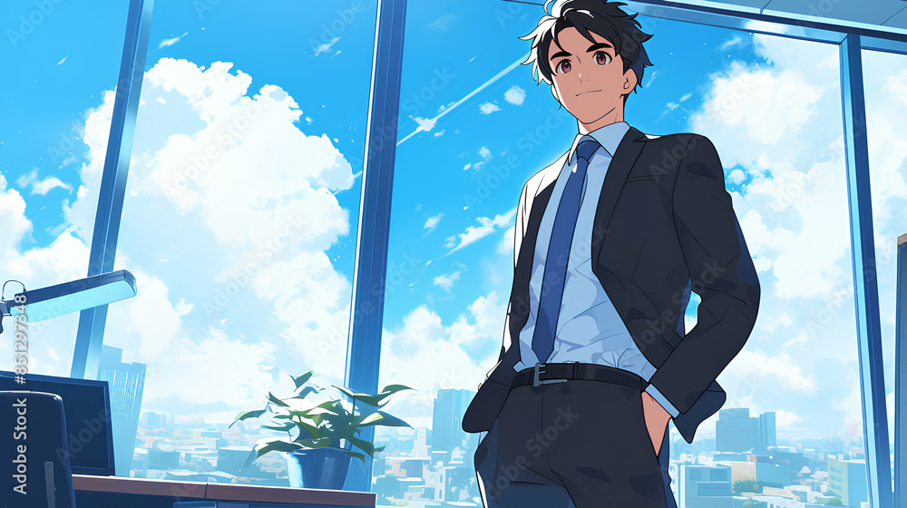 Fototapeta premium anime boy professional office manager profession