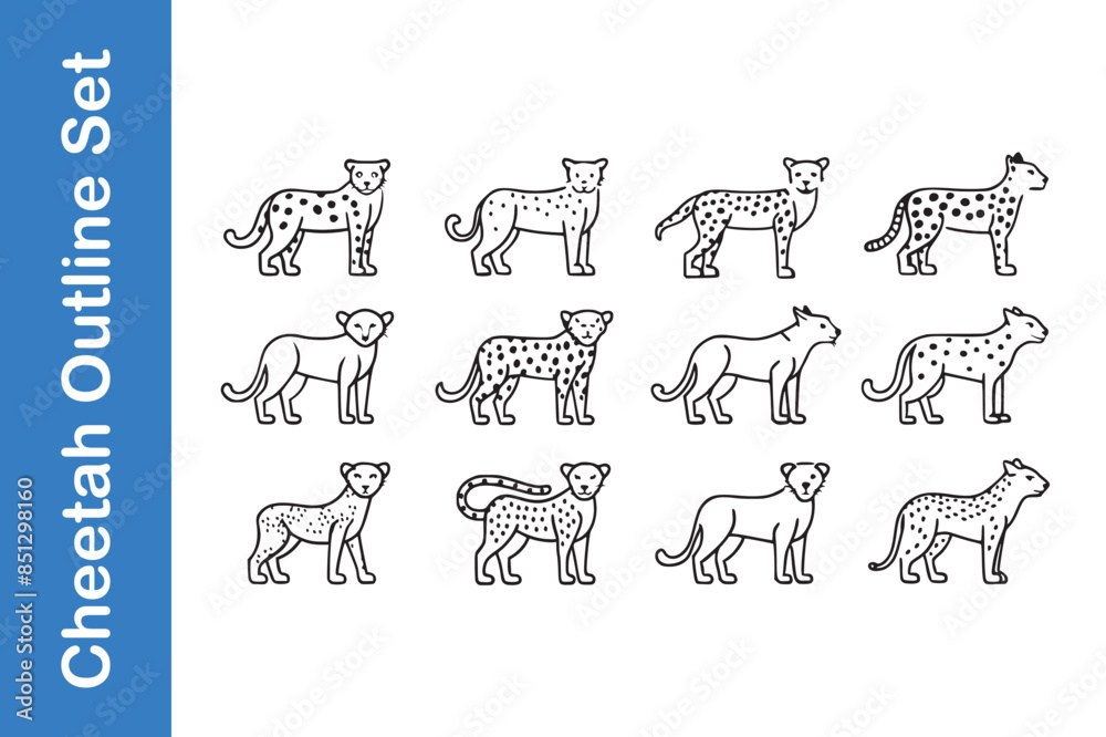 Cheetah Outline Set with editable vector collections. Cheetah Outline Set with editable vector collections.