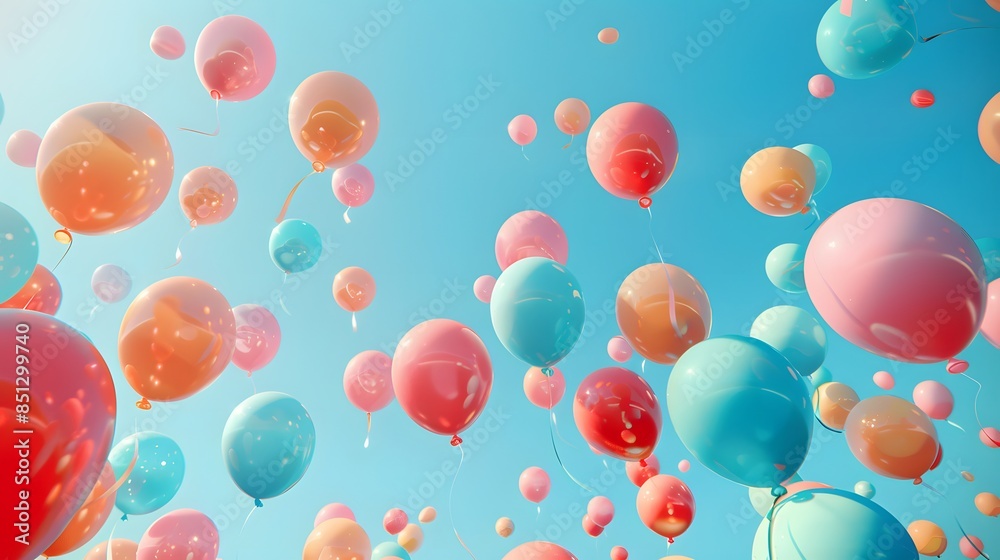 Colorful Balloons Floating in a Blue Sky Colorful Balloons Floating in a Blue Sky
