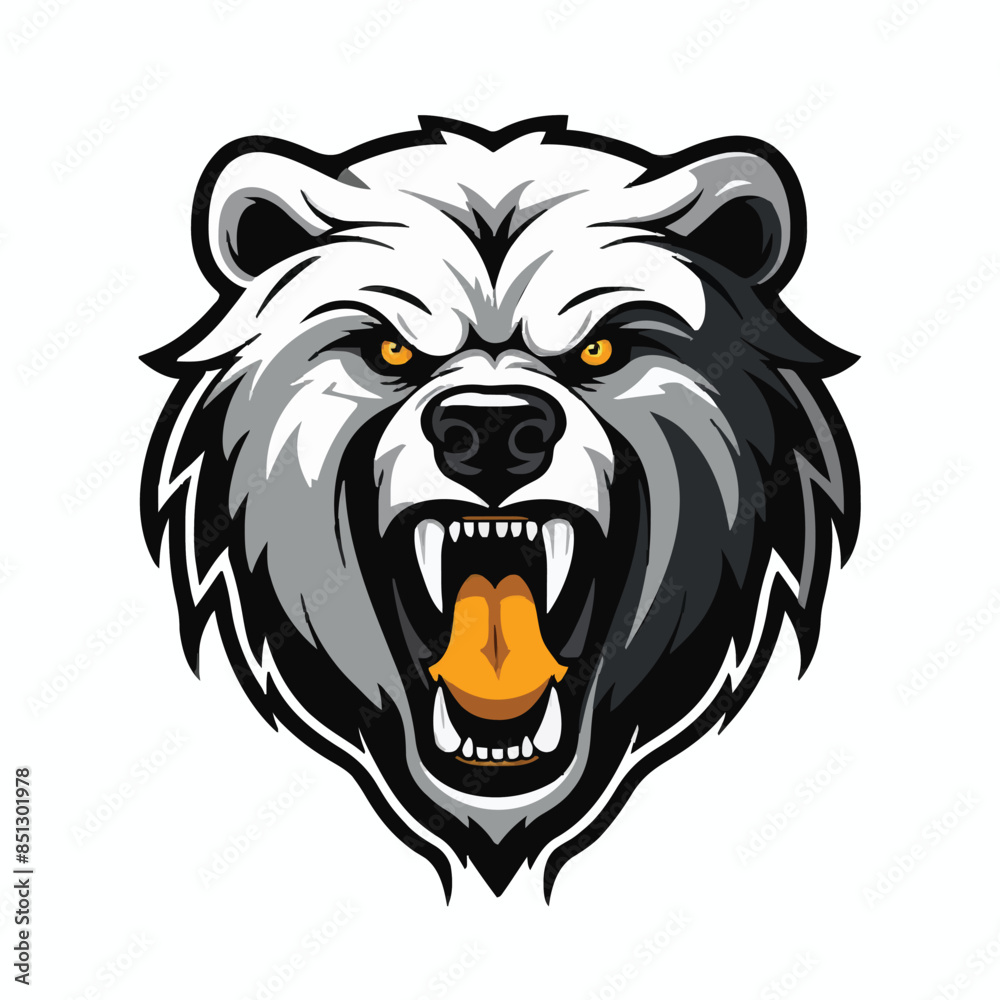 Obraz premium angry grizzly bear head vector art illustration isolated on white background