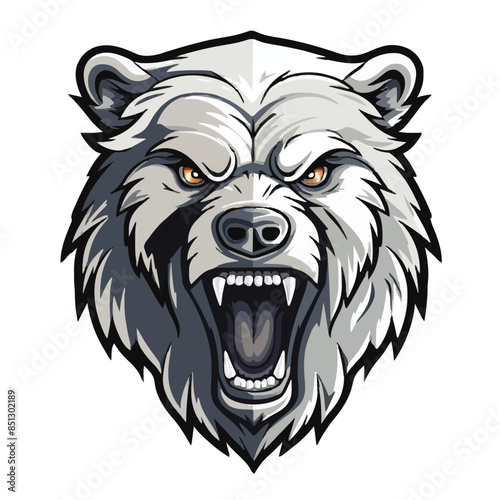 angry grizzly bear head vector art illustration isolated on white background