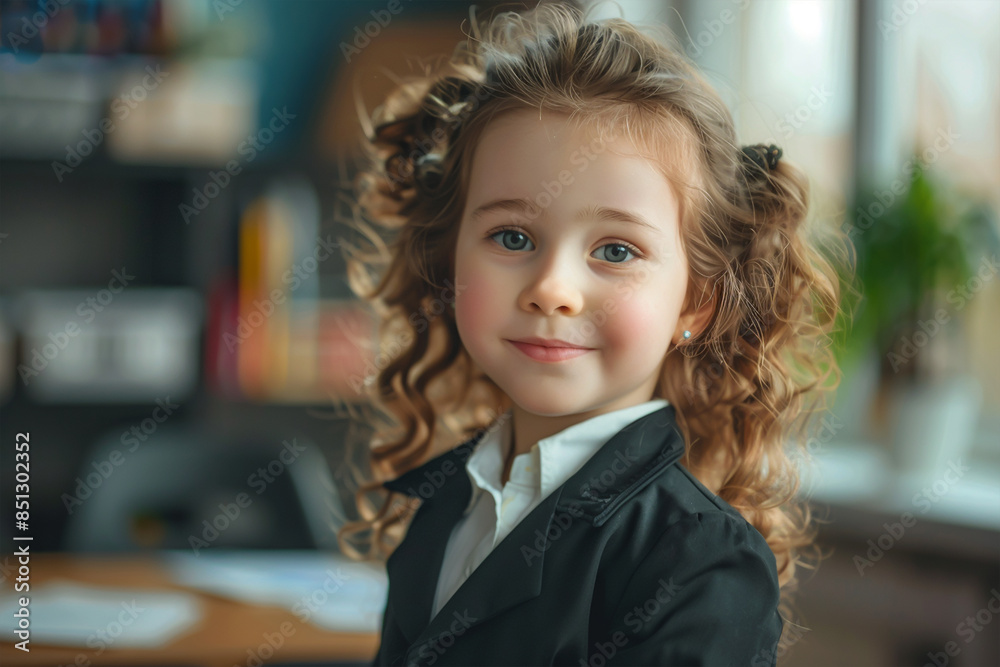 Back to school concept, A very joyful Little girl kid in a lawyer black suite, school kid Back to school concept, A very joyful Little girl kid in a lawyer black suite, school kid