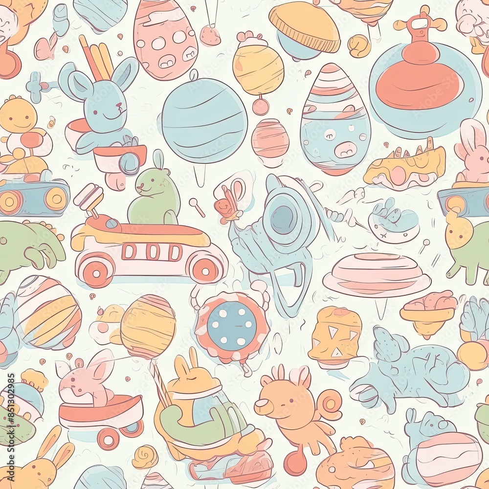 Seamless background, texture, backdrop, pattern, wallpaper with children cartoon toys. Seamless background, texture, backdrop, pattern, wallpaper with children cartoon toys.