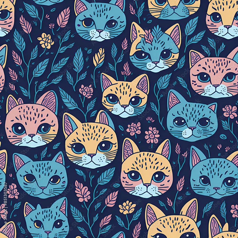 Cute cats seamless pattern, texture, background. Cute cats seamless pattern, texture, background.