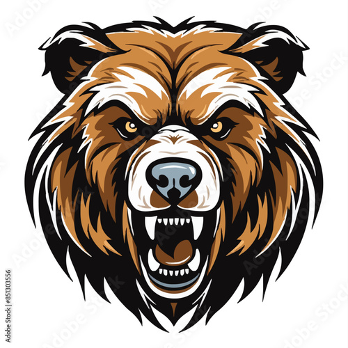 angry grizzly bear head vector art illustration isolated on white background