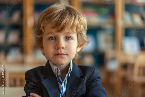 Back to school concept, A Little boy kid in a suit, school kid