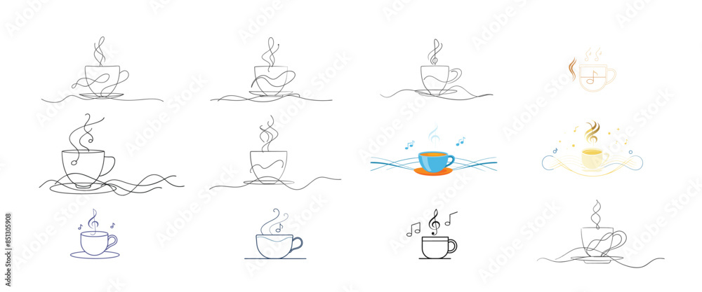 Obraz premium Coffee cups and cups vector illustration on white background.
