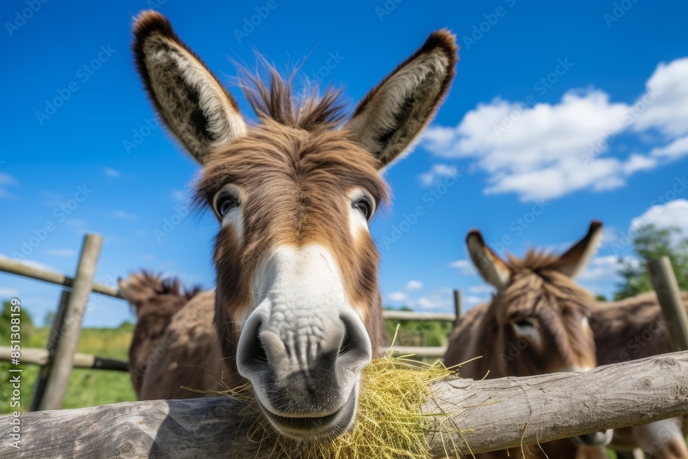 Joyful donkey with a big smile, bringing laughter and joy in a delightful moment Joyful donkey with a big smile, bringing laughter and joy in a delightful moment
