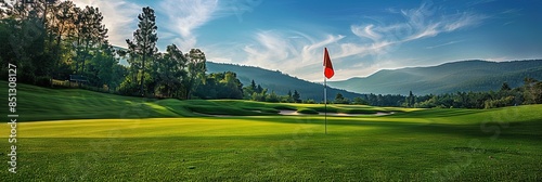 well kept country club golf course with fairway and green - flag marks the hole
