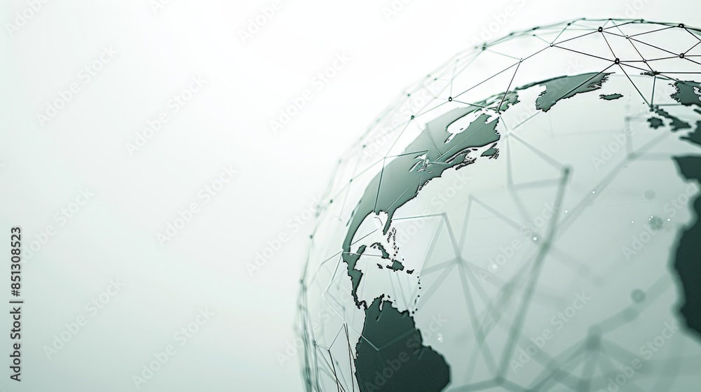 © Kittipong - A minimalistic 3D graphic of a globe with interconnected lines representing global shipping routes set against a white background with ample space for text and a clean design