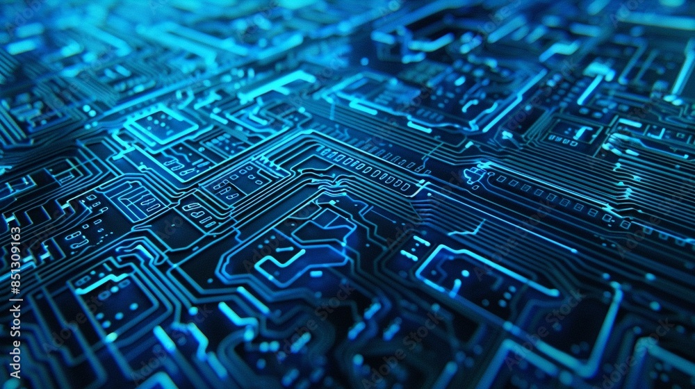 Futuristic 3D blue cyber background with interconnected circuit chips. Futuristic 3D blue cyber background with interconnected circuit chips.