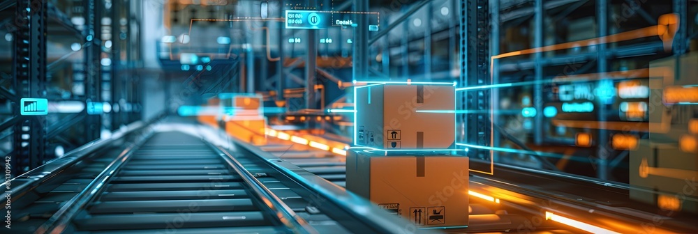 Fototapeta premium Smart warehouse concept with augmented reality and virtual reality technology 