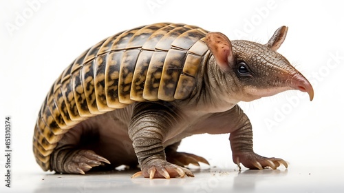 a three-banded armadillo on a white background. photo