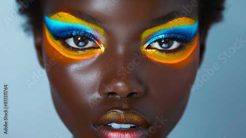 Close-up portrait of a woman showcasing beauty, makeup