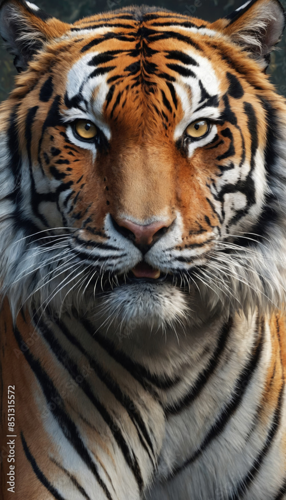 Fototapeta premium Fantasy Illustration of a wild animal tiger. Digital art style wallpaper background.