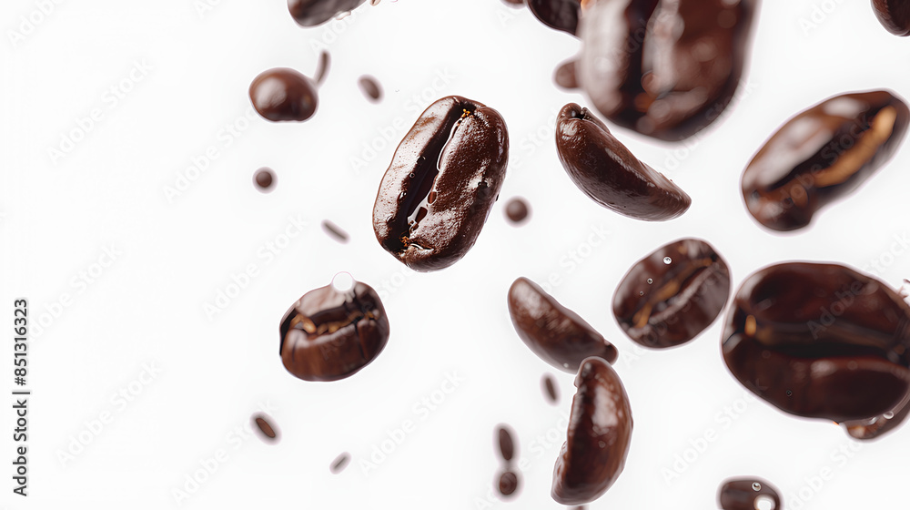Coffee beans floating isolated on white background Coffee beans floating isolated on white background