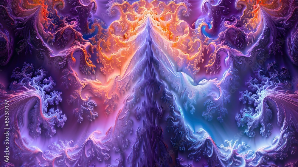 Obraz premium Intricate purple fractal patterns with fiery orange highlights representing complexity and creativity