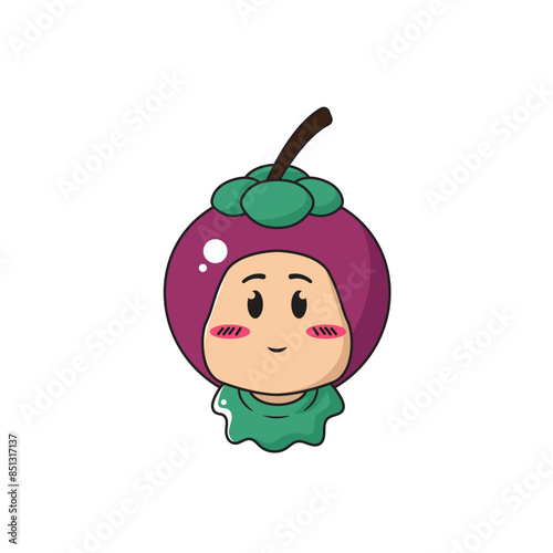 vector illustration of a child character wearing a mangosteen fruit costume