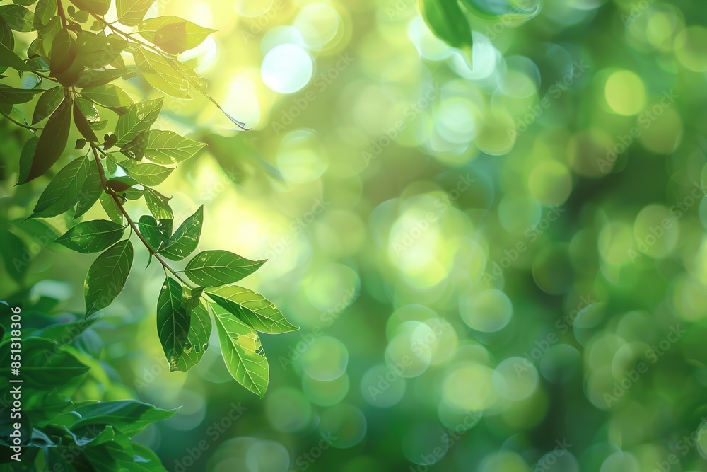 A leafy green tree with a bright green leafy branch with blurred background A leafy green tree with a bright green leafy branch with blurred background