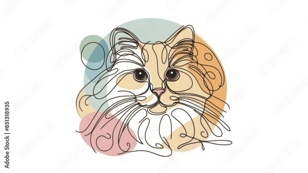Obraz premium head of cat continuous line pastel color, isolated white background