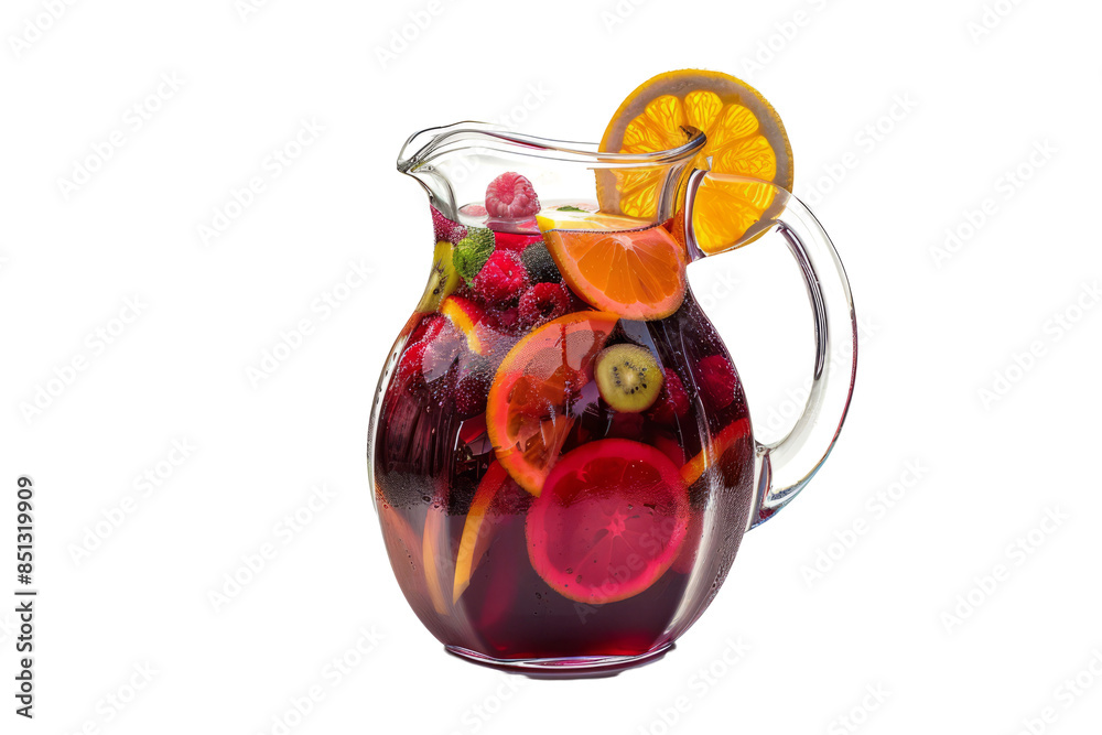 A vibrant sangria pitcher with two glasses, showcasing a fruity splash and a mix of colorful fruits. A vibrant sangria pitcher with two glasses, showcasing a fruity splash and a mix of colorful fruits.
