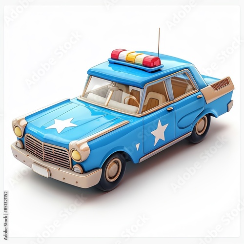 A toy police car clipart, toy element, vector illustration, blue, isolated on white background photo