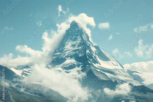 MICEWerrorfied composition of the majestic matterhorn in switzerland, high resolution photography, professional color grading, soft shadows , no contrast, clean sharp focus, film grain effect 