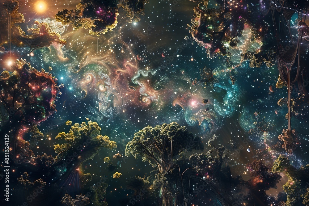 Fototapeta premium Extraterrestrial canopy adorned with numerous. Generative Ai