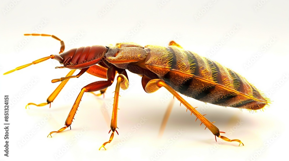 Fototapeta premium A brown and black bed bug on a white background.