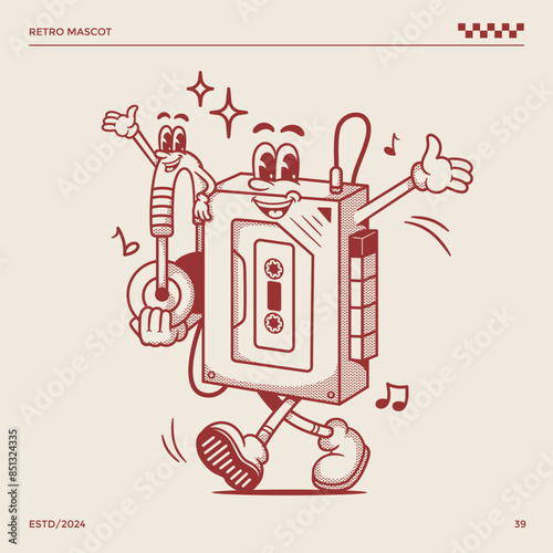 Retro music character illustration, vintage music illustration