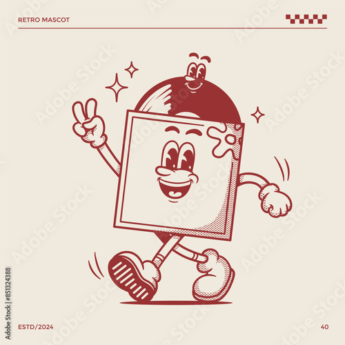 Vinyl retro music character illustration, vintage music illustration