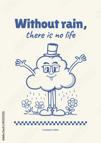 Rain Cloud Retro Mascot, cartoon illustration