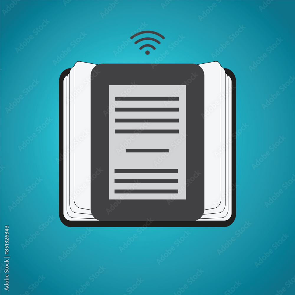 E-book symbol on an open book with wi-fi E-book symbol on an open book with wi-fi