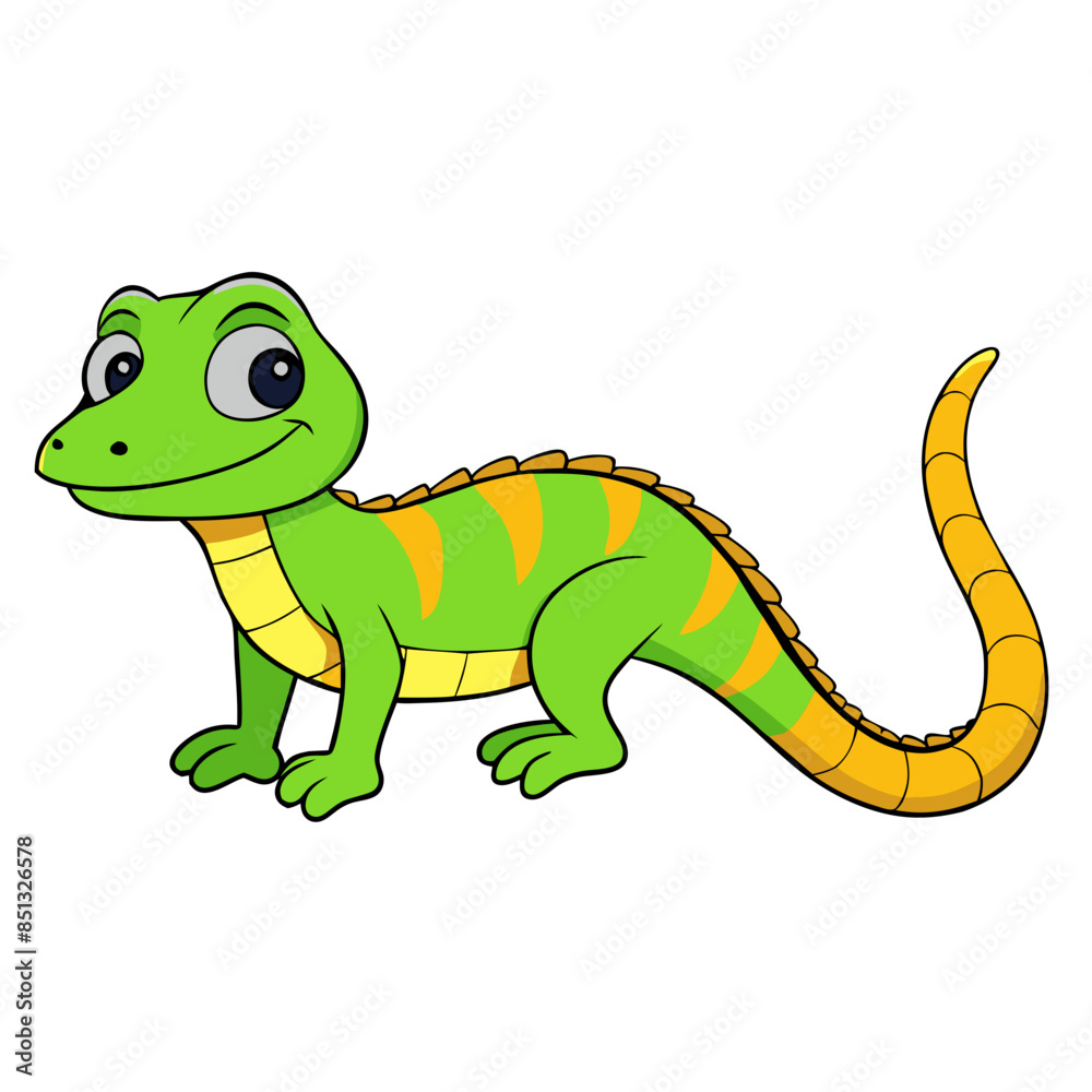 Fototapeta premium cartoon depiction of a green lizard with a friendly expression.