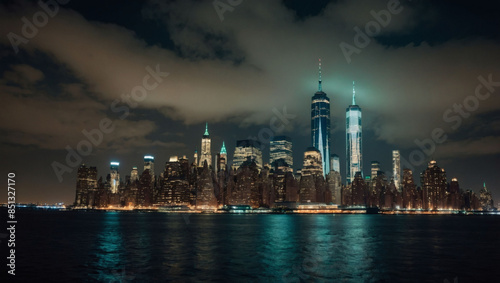 Manhattan skyline at night, New York City, USA. © xKas