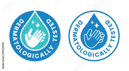 Dermatologically tested vector label logo. Dermatology test and dermatologist clinically proven icon for allergy free and healthy safe product package tag