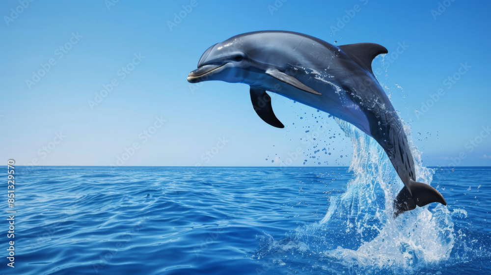 Fototapeta premium dolphin jumping out of the water with a sea background in daylight