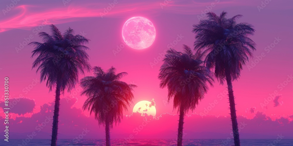 Obraz premium Palm Trees Against a Pink Sunset