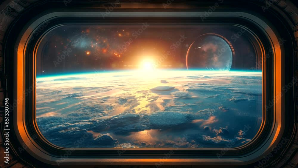 Stunning view of outer space from a spacecraft window. Seamless looping time-lapse animation background Stunning view of outer space from a spacecraft window. Seamless looping time-lapse animation background