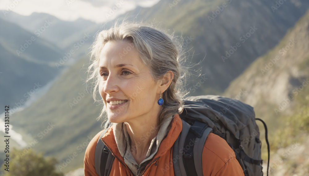 Mature woman hiking Mature woman hiking