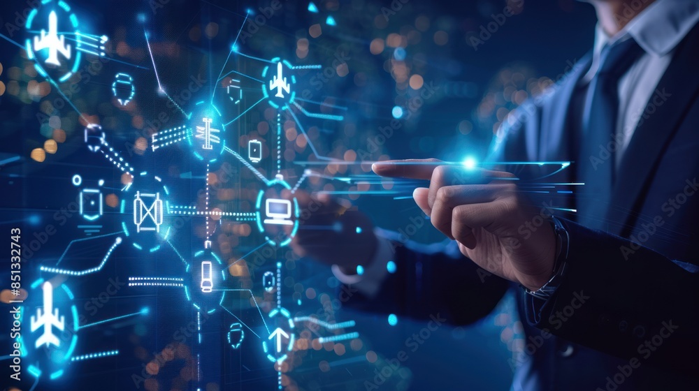 Air transport, command lines, modern wireless technology on a global cyberspace network. Innovative technology and ideas Air transport, command lines, modern wireless technology on a global cyberspace network. Innovative technology and ideas